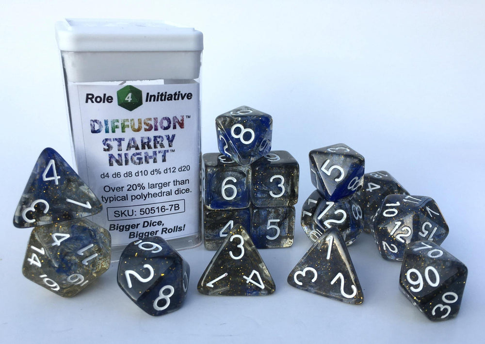 Set of 7 Dice: Diffusion Starry Night w/ White Nums