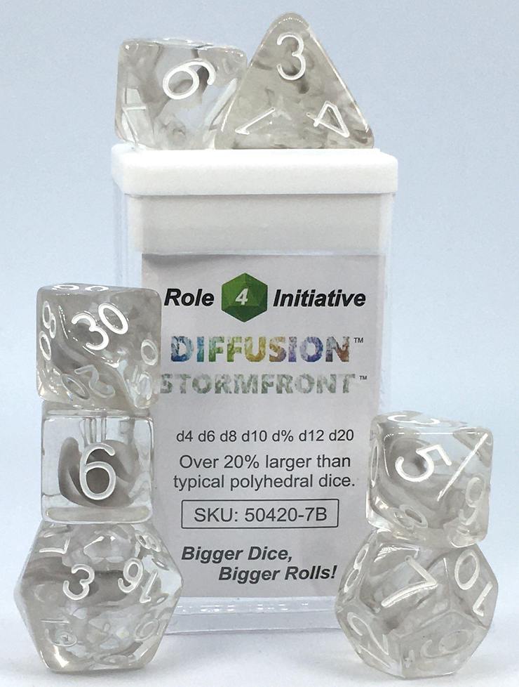 Set of 7 Dice: Diffusion Stormfront w/ White Numbers