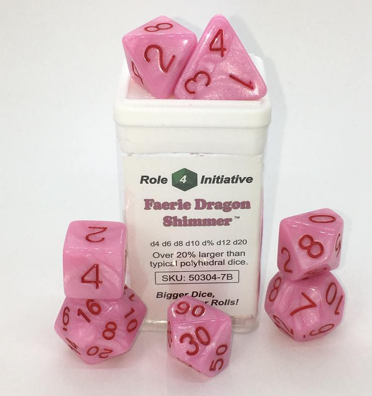 Set of 7 Dice: Faerie Dragon Shimmer w/ Rose