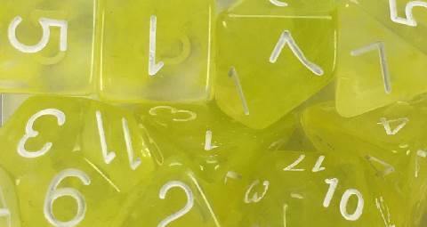Set of 15 Dice: Diffusion Ochre Jelly w/ White Nums