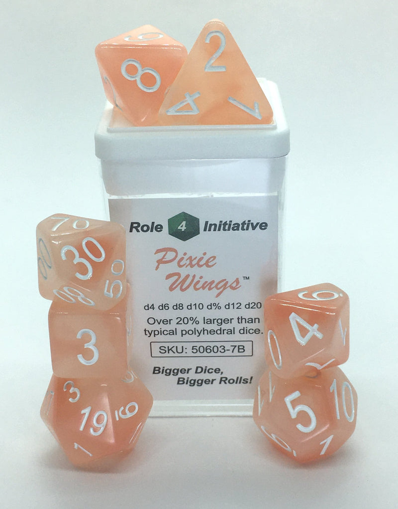 Set of 7 Dice: Pixie Wings w/ White Numbers