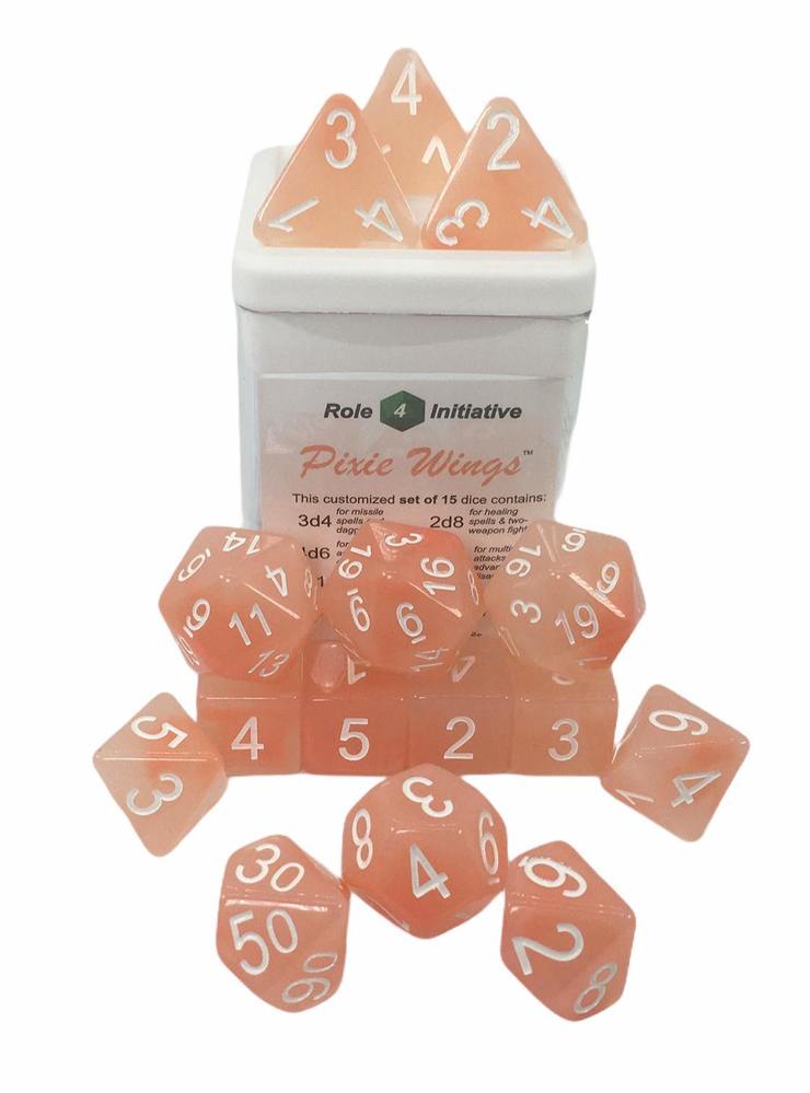 Set of 15 Dice: Pixie Wings w/ White Numbers