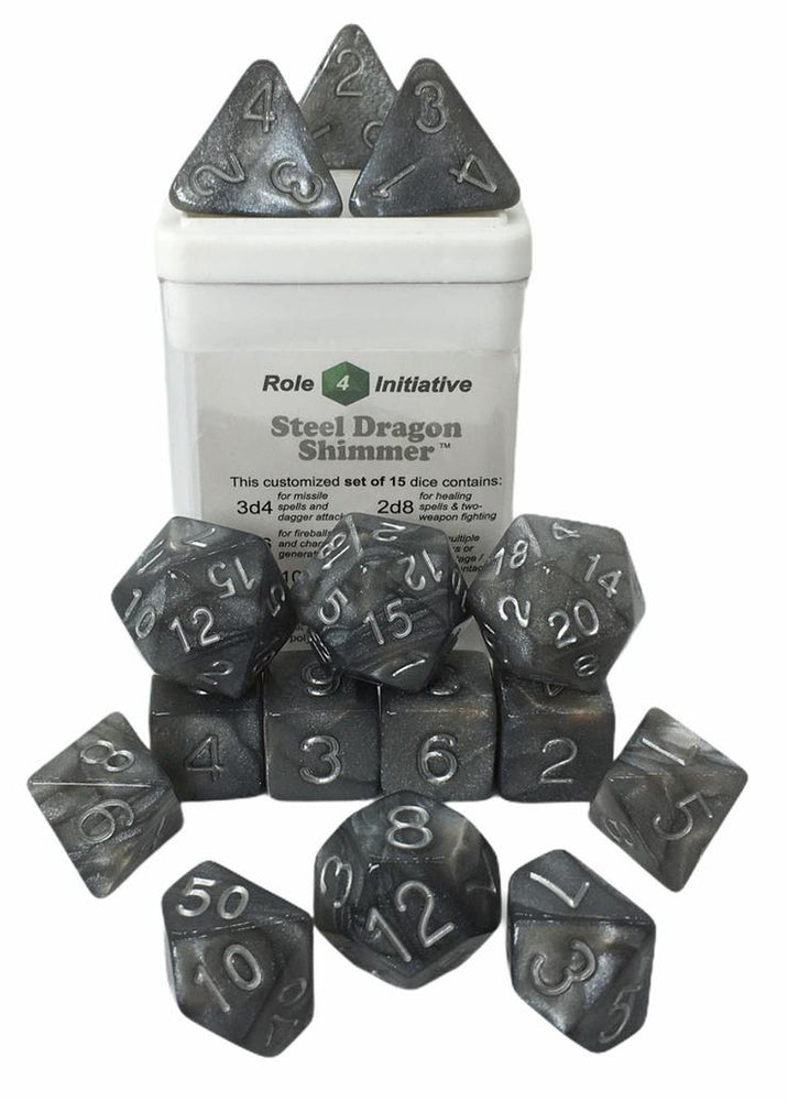 Set of 15 Dice: Steel Dragon Shimmer