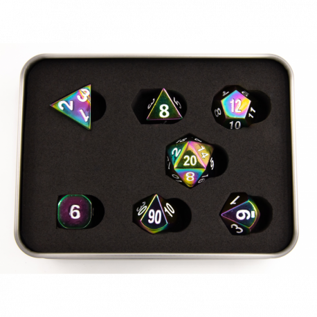 Critical Hit Collectibles: Rainbow Set of 7 Metal Polyhedral Dice with White Numbers for D20 based RPG's