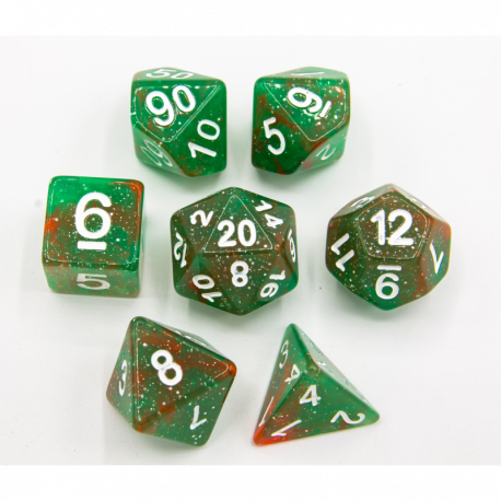 Critical Hit Collectibles: Red/Green Set of 7 Galaxy Polyhedral Dice with White Numbers for D20 based RPG's