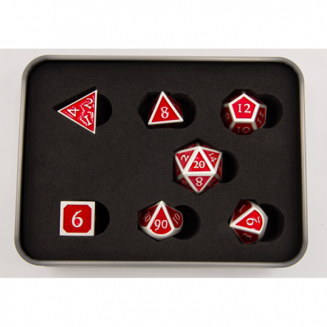 Critical Hit Collectibles: Red Shadow Set of 7 Metal Polyhedral Dice with Silver Numbers for D20 based RPG's