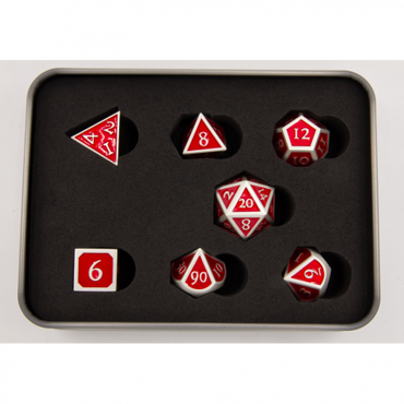 Critical Hit Collectibles: Red Shadow Set of 7 Metal Polyhedral Dice with Silver Numbers for D20 based RPG's