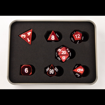 Critical Hit Collectibles: Red Set of 7 Metal Polyhedral Dice with White Numbers for D20 based RPG's