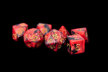 Metallic Dice Games - Black and Red Marble with Gold Numbers 16mm Poly Dice Set