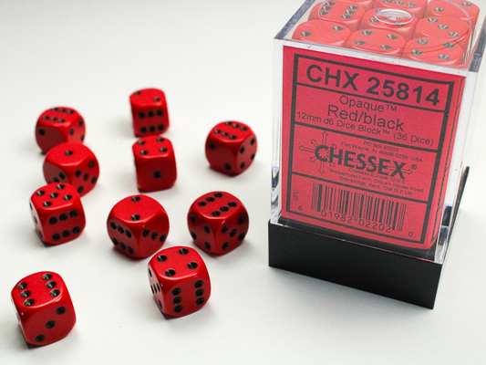 Chessex - Opaque 12mm d6 Red/black Dice Block™ (36 dice)