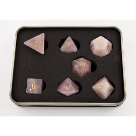 Critical Hit Collectibles: Rose Quartz Set of 7 Gemstone Polyhedral Dice with Gold Numbers for D20 based RPG's