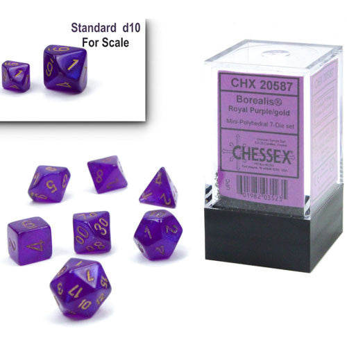 Chessex Mini Dice Set: Festive - Borealie Royal Purple/Gold Polyhedral 7-Die set