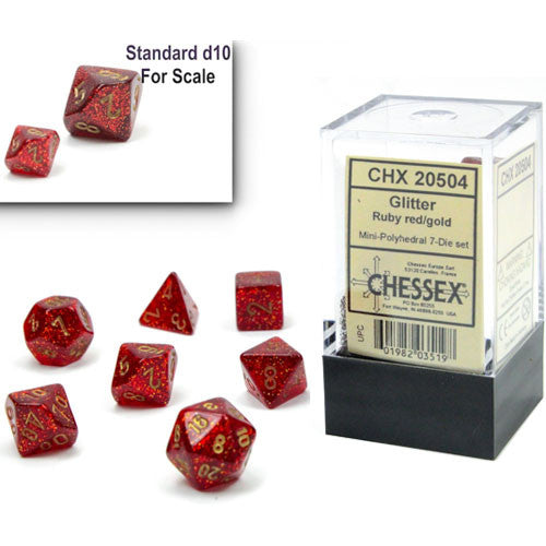 Chessex Mini Dice Set: Festive - Glitter Ruby Red/Gold Polyhedral 7-Die set