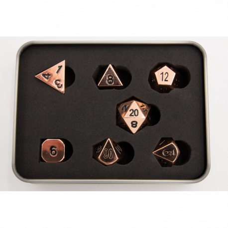 Critical Hit Collectibles: Shiny Copper Set of 7 Metal Polyhedral Dice with Black Numbers for D20 based RPG's