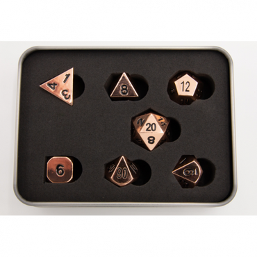 Critical Hit Collectibles: Shiny Copper Set of 7 Metal Polyhedral Dice with Black Numbers for D20 based RPG's