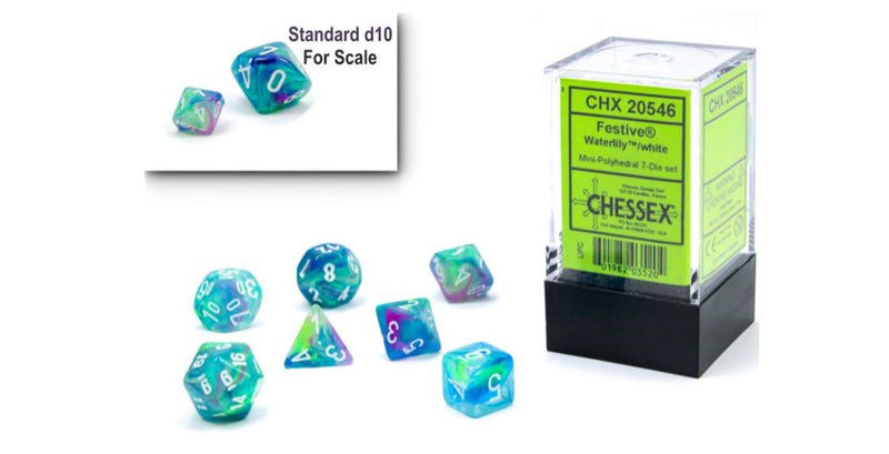 Chessex Mini Dice Set: Festive - Waterlily w/ White Polyhedral 7-Die set