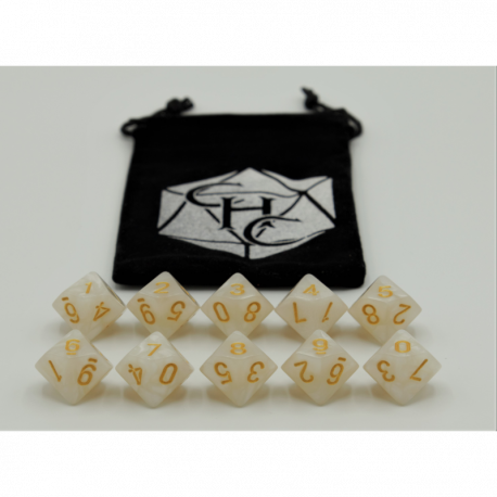 Critical Hit Collectibles: White Set of 10 D10's Marbled Dice with Gold Numbers for D20 based RPG's