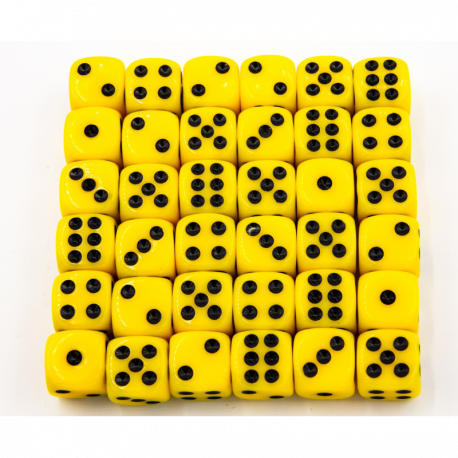 Critical Hit Collectibles: Yellow Set of 36 D6's Opaque Dice with White Numbers for D20 based RPG's